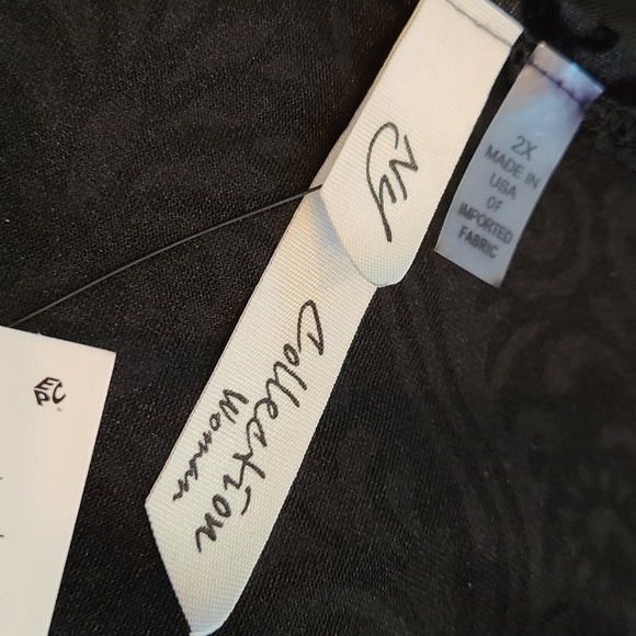 Black burnout velvet accent top NWT Sheer neck and sleeves, 2X NY Collection - Picture 12 of 13